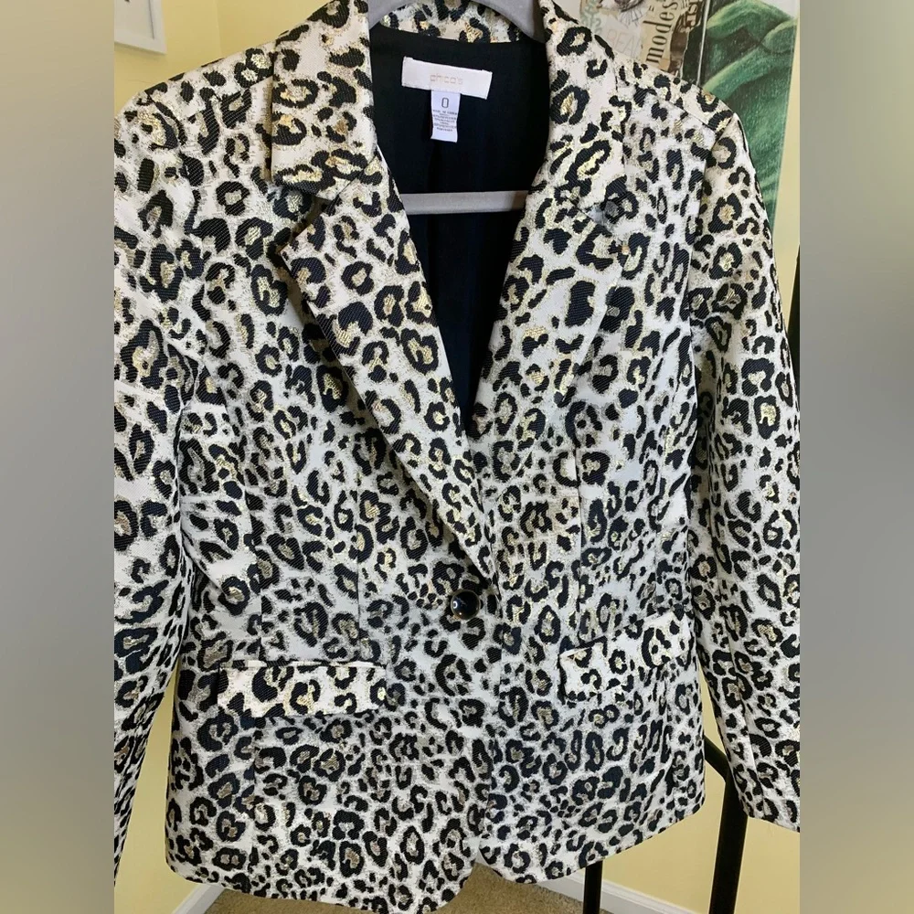 CHICO’S Blazer in Jacquard Leopard Print with Metallic Accents, Sz 0 (US 4 / S) - Picture 8 of 8